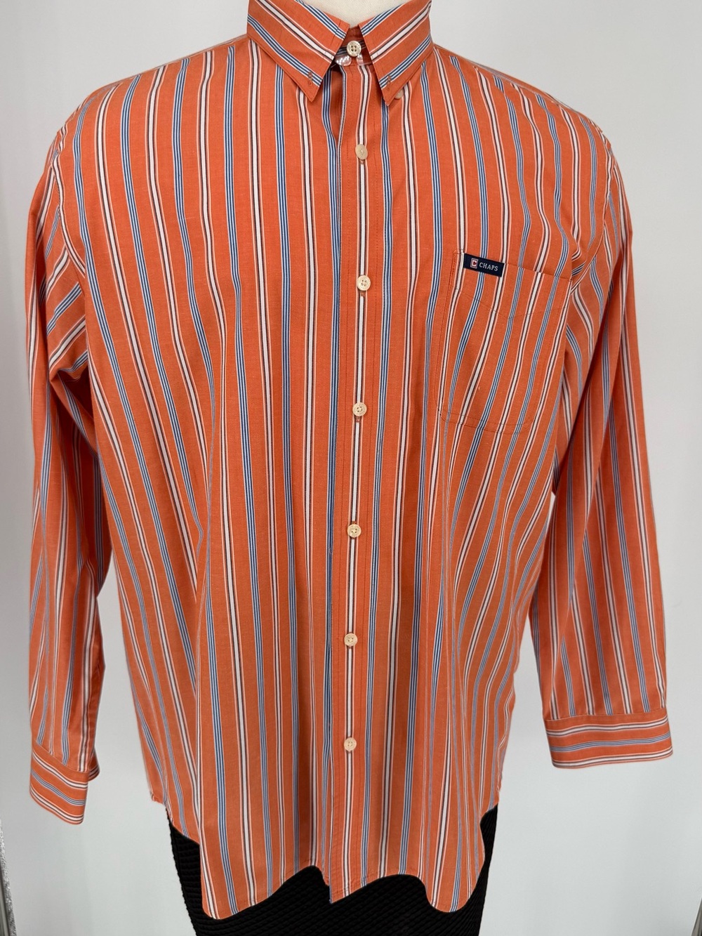 Chaps Men's Orange, Blue Striped Button-Down Long Sleeve Shirt Size XL